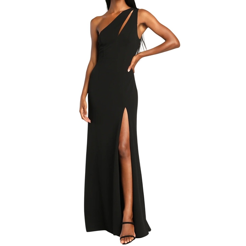 NWT Lulus Enchanted Energy Black One Shoulder Side Slit Maxi Cocktail Dress XL